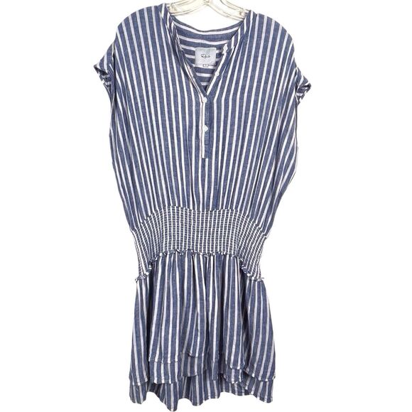 Rails Angelina Striped Smocked Tunic Dress Blue White Linen Blend Size Large - Picture 2 of 16